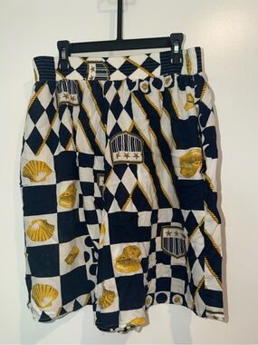 Vintage 90s Navy, White & Gold Nautical Checkered Print Shorts size small